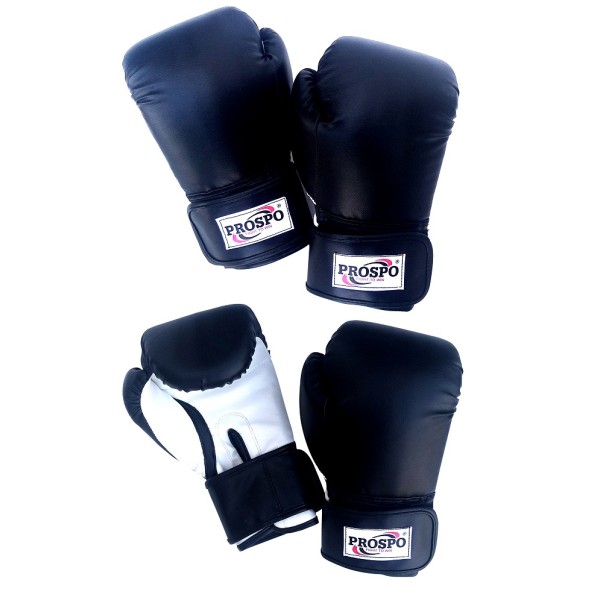PROSPO Black White Leather Bag Gloves 12 Oz-Combo