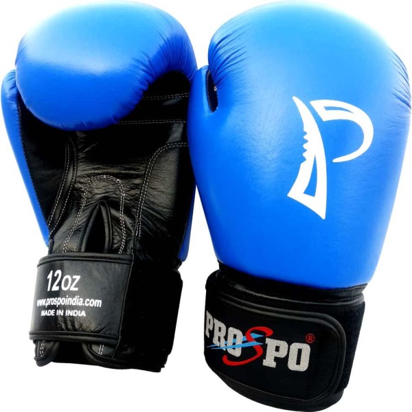 Prospo Boxing Leather Gloves-12oz,14oz,16oz Blue-Black
