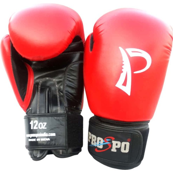 Prospo Boxing Leather Gloves-12oz 14oz 16oz Red-Black