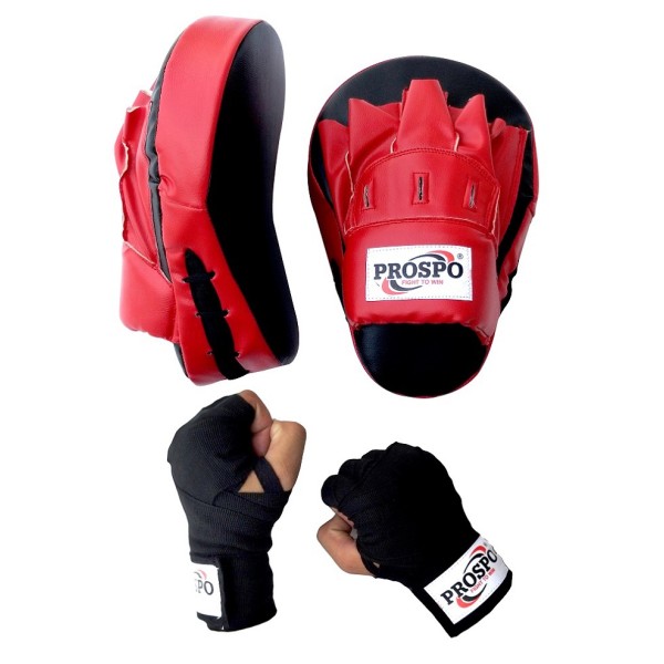 PROSPO Boxing Curved Punching Mitts and Handwrap  - Red and Black 