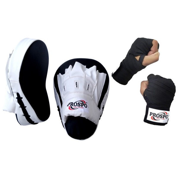 PROSPO Boxing Curved Focus pad and Handwrap  - White and Black 