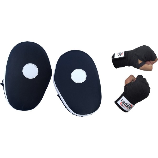 Boxing Punching Mitts and Handwrap Combo  - White and Black 