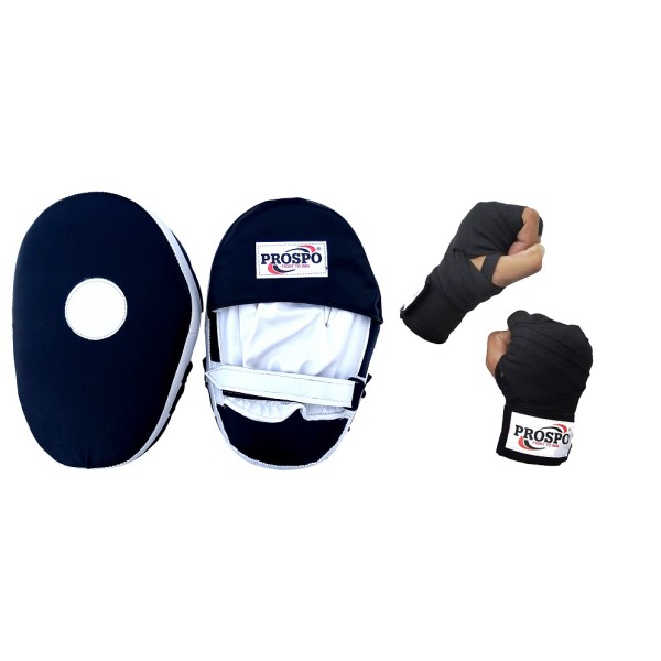 Boxing Punching Mitts and Handwrap Combo  - White and Black 
