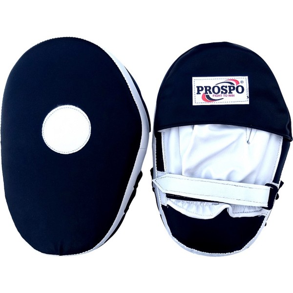 PROSPO Boxing Leather Focus Punching Mitts  -  Black and White