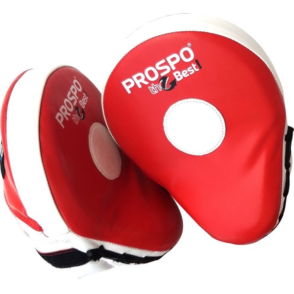 PROSPO Boxing Hi-Tech Injection Moulded Leather Focus pad Punch Mitts  - Red and White