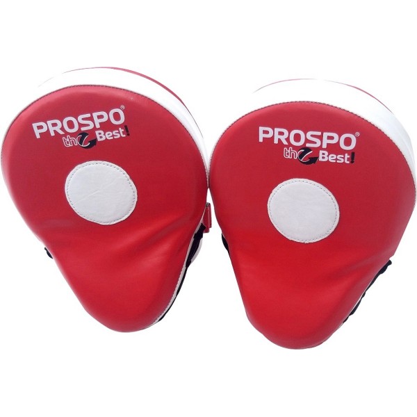 PROSPO Boxing Hi-Tech Injection Moulded Leather Focus pad Punch Mitts  - Red and White