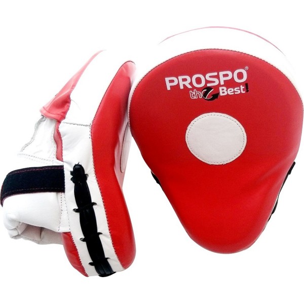 PROSPO Boxing Hi-Tech Injection Moulded Leather Focus pad Punch Mitts  - Red and White