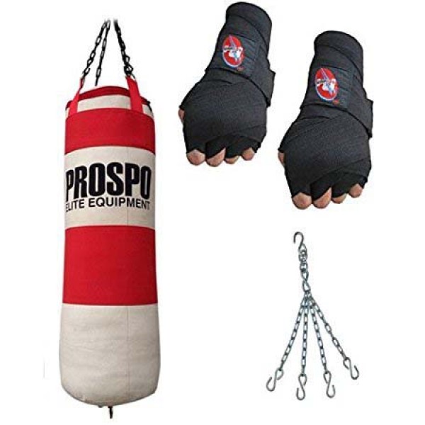 Prospo 3Feet Heavy Canvas Punching Bag, Handwrap 108" and Chain