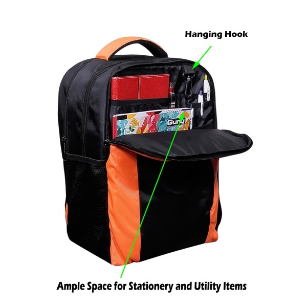 MULTIUTILITY BACKPACK IDEAL FOR OFFICE/ CASUAL- 17” BLACK ORANGE