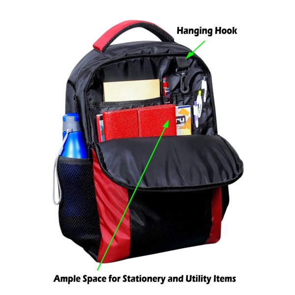 MULTIUTILITY BACKPACK IDEAL FOR OFFICE/ CASUAL- 17” BLACK RED