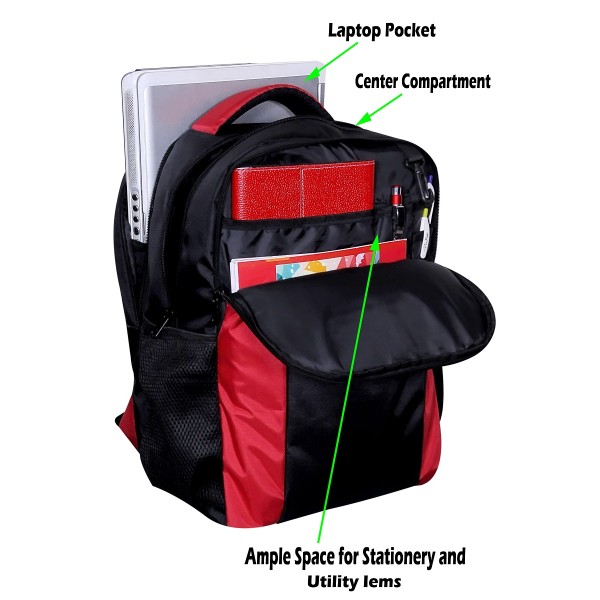 MULTIUTILITY BACKPACK IDEAL FOR OFFICE/ CASUAL- 17” BLACK RED....
