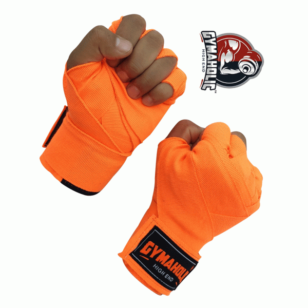 BOXING GLOVE LEATHER WITH ORANGE HANDWRAP 180 INCH