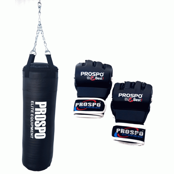 Prospo MMA Set Combo- Hanging Chain, 36 inch Heavy Bag, MMA Gloves ( BLACK)