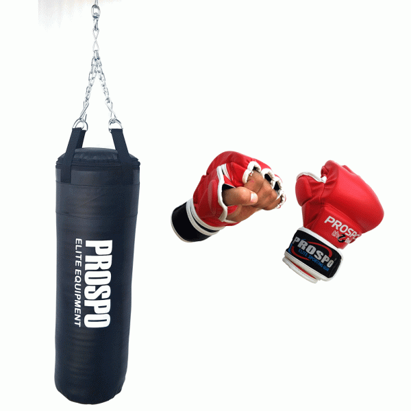 Prospo MMA Set Combo- Hanging Chain, 36 inch Heavy Bag, MMA Gloves (RED)