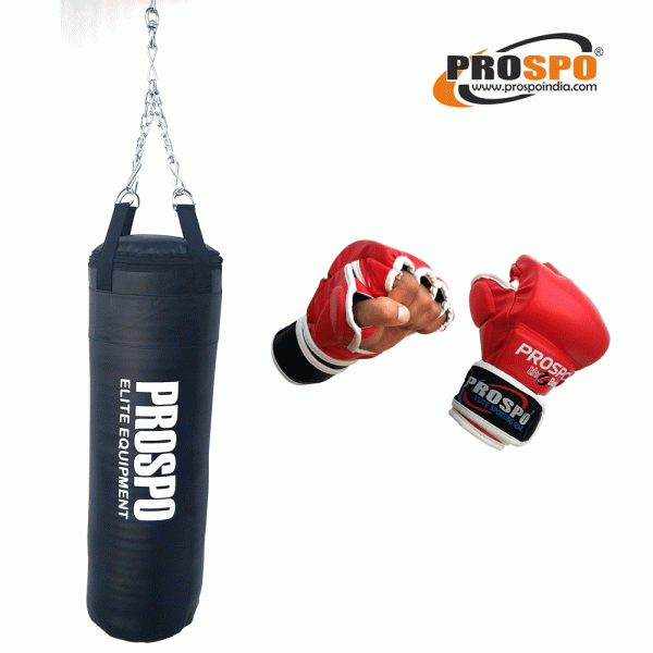 Prospo MMA Set Combo- Hanging Chain, 36 inch Heavy Bag, MMA Gloves (RED)