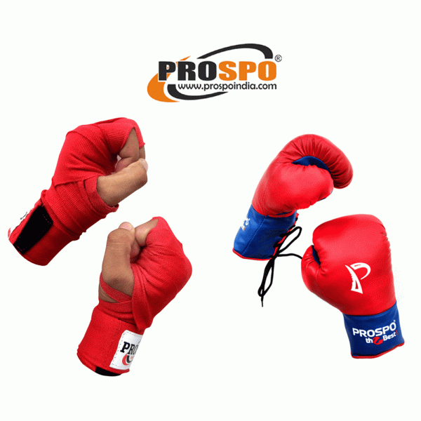 Prospo  Boxing Gloves and Hand Wraps for Men - COMBO (Red)
