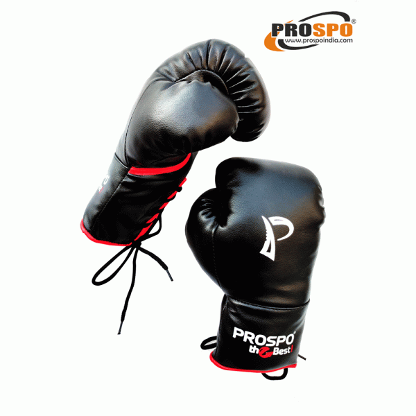 Prospo Traditional Boxing gloves with Laces, Size 8oz, 10oz, 12oz and 14oz (Black)
