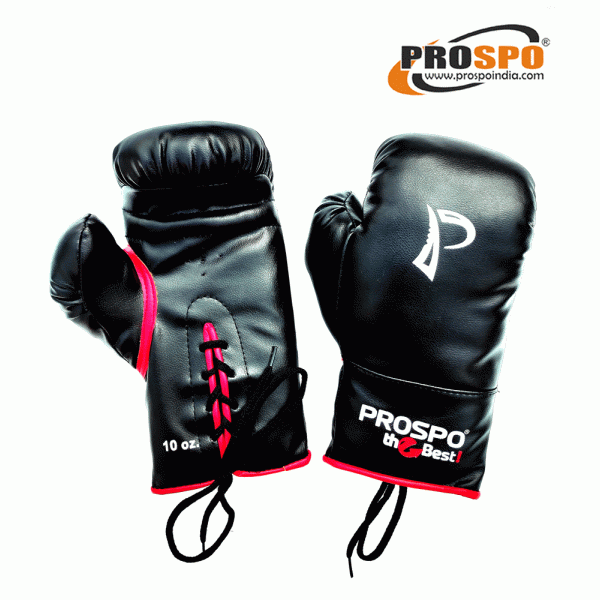 Prospo Traditional Boxing gloves with Laces, Size 8oz, 10oz, 12oz and 14oz (Black)