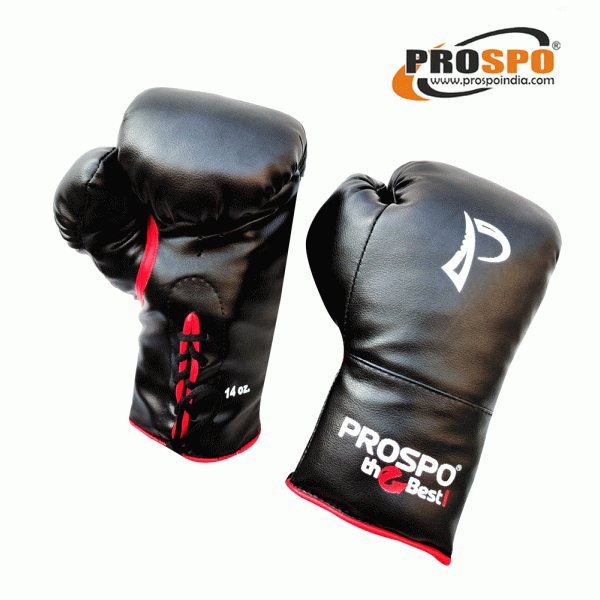 Prospo Traditional Boxing gloves with Laces, Size 8oz, 10oz, 12oz and 14oz (Black)