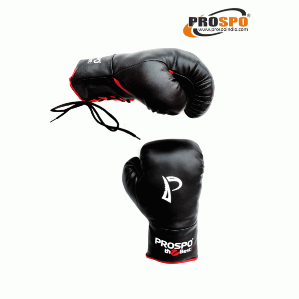 Prospo Traditional Boxing gloves with Laces, Size 8oz, 10oz, 12oz and 14oz (Black)