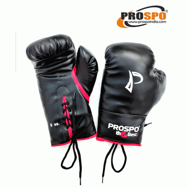 Prospo Traditional Boxing gloves with Laces, Size 8oz, 10oz, 12oz and 14oz (Black)