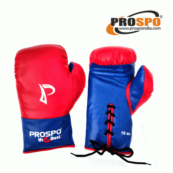 Prospo Traditional Boxing gloves with Laces, Size 8oz, 10oz, 12oz and 14oz (RED- BLUE)