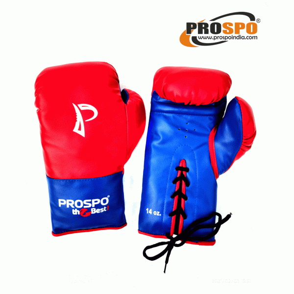Prospo Traditional Boxing gloves with Laces, Size 8oz, 10oz, 12oz and 14oz (RED- BLUE)