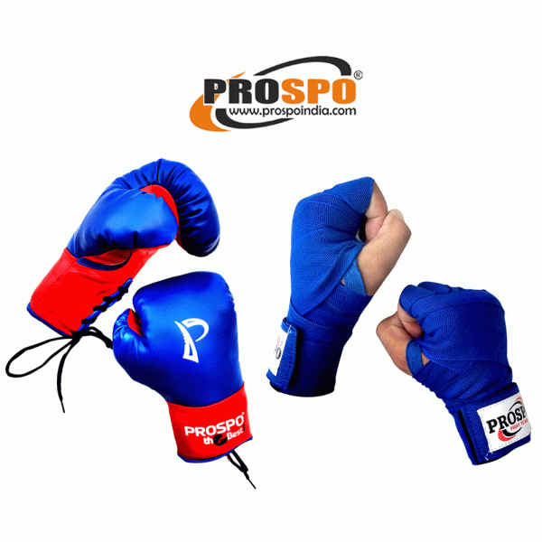 Prospo  Boxing Gloves and Hand Wraps for Men - COMBO (Blue)