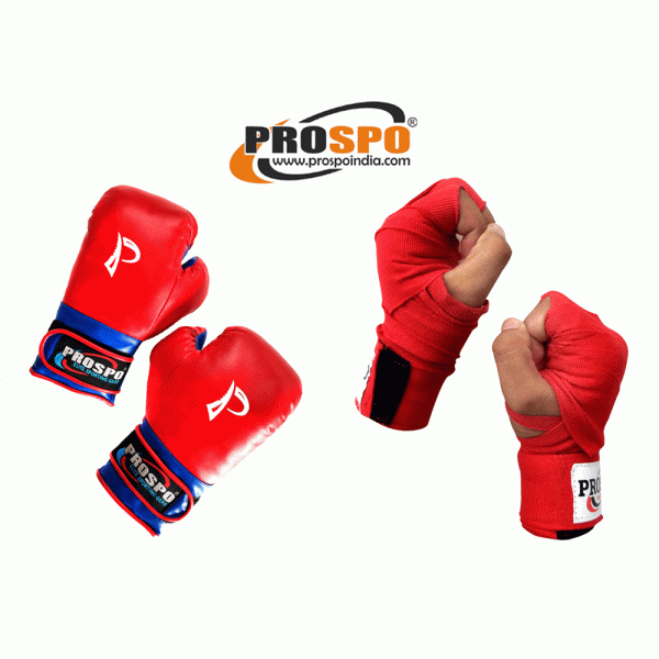Prospo  Boxing Glove and Hand Wrap - COMBO (Red)