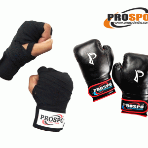 Prospo  Boxing Glove and Hand Wrap - COMBO (Black)