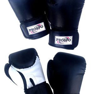 PROSPO Black White Leather Bag Gloves 12 Oz-Combo