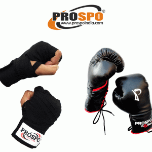 Prospo  Boxing Gloves and Hand Wraps for Men - COMBO (Black)