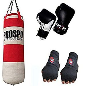 PROSPO Hard Canvas Punching Bag Handwrap Boxing Gloves  (Colour May Vary)