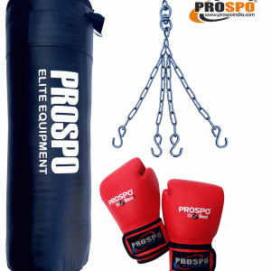 Prospo Boxing Gym Set Combo- Steel Hanging Chain, Heavy Bag, Boxing Gloves (RED)
