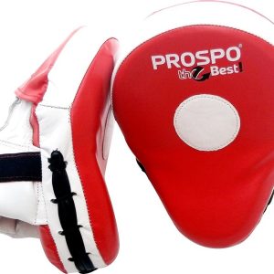 PROSPO Boxing Hi-Tech Injection Moulded Leather Focus pad Punch Mitts  - Red and White