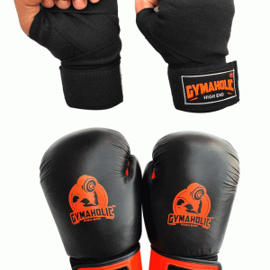 BOXING GLOVE LEATHER WITH BLACK HANDWRAP 180 INCH