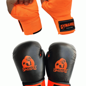 BOXING GLOVE LEATHER WITH ORANGE HANDWRAP 180 INCH