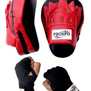 PROSPO Boxing Curved Punching Mitts and Handwrap  - Red and Black