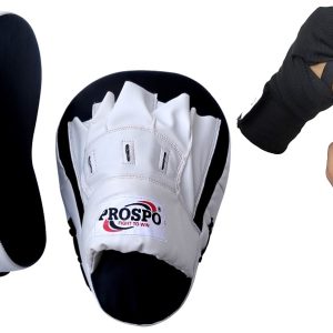 PROSPO Boxing Curved Focus pad and Handwrap  - White and Black