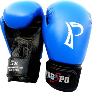 Prospo Boxing Leather Gloves-12oz,14oz,16oz Blue-Black